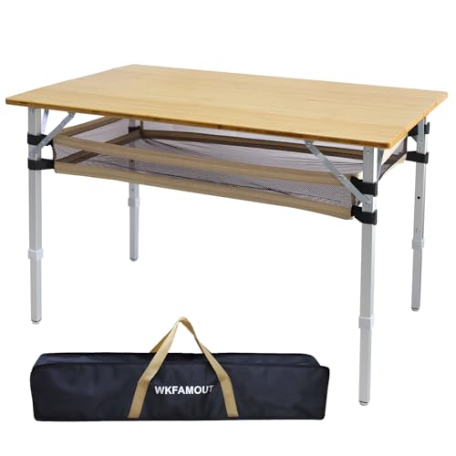 Camp4 Campingtisch Klapptisch 100x68cm  Alu-Gestell, Bambus-Optik,  Hhenverstellbar & Leicht