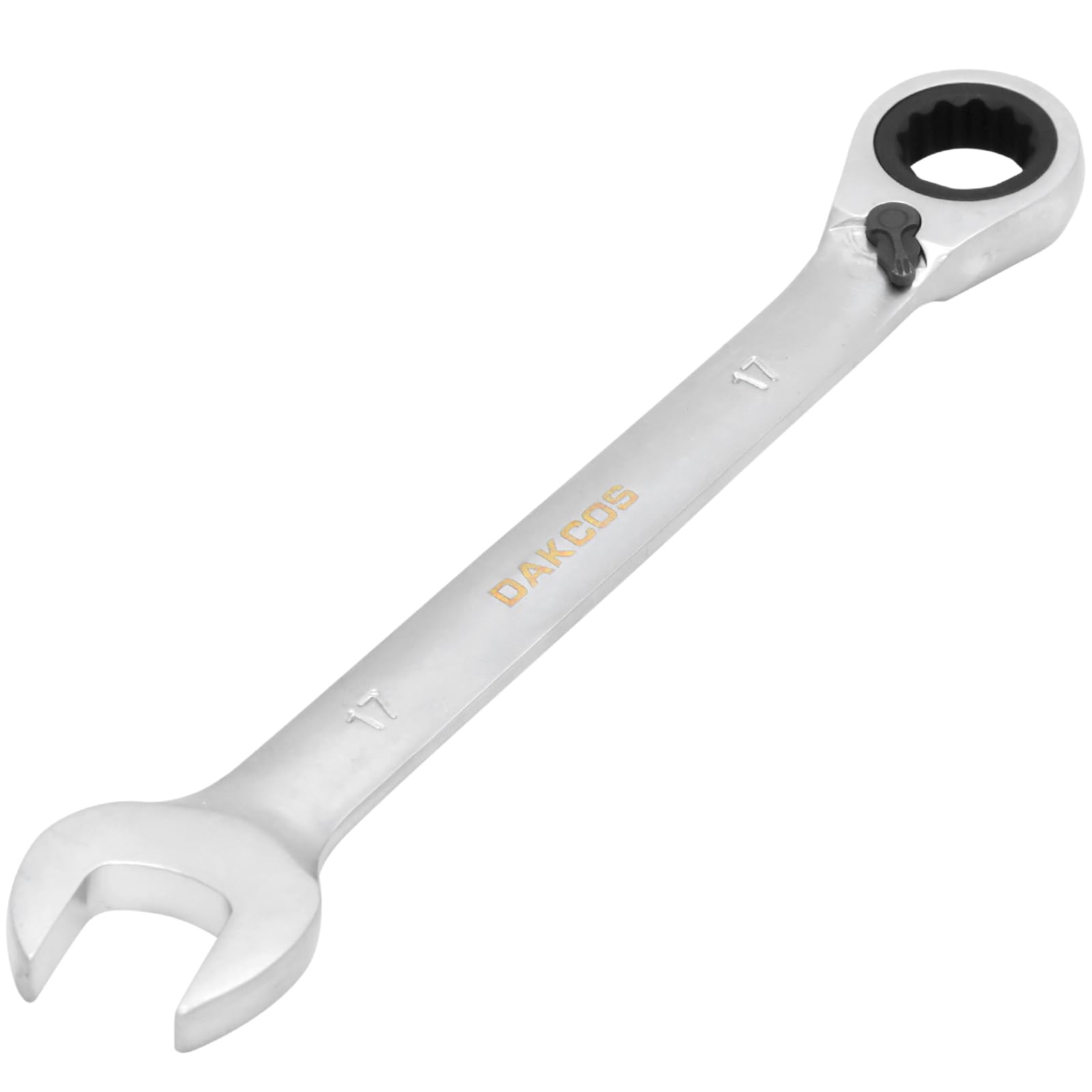 DAKCOS Fixed Head Reversible Ratchet Spanner 17mm Ratcheting Combination Wrench Chrome Vanadium Steel