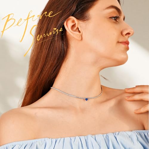 AllenCOCO Diamond Tennis Necklace 18K White Gold Plated Emerald Birthstone Necklace for Women Mothers Dainty Gold Necklace Cubic Zirconia Necklace Birthday Gifts for Women Jewelry3