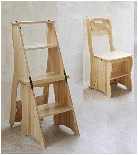 Taburete escalera plegable de madera maciza y silla multifunción para hogar modelo D