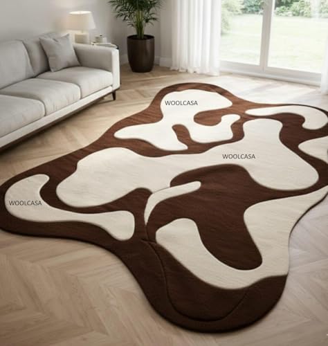 Image of Hand Tufted Wool Rug 6x8 Ft - Modern Irregular Shape Aesthetic Carpet, 1 Inch Thick Pile, Anti-Skid Backing, Soft Handmade Woolen Area Rug for Living Room, Bedroom, Hall Decor