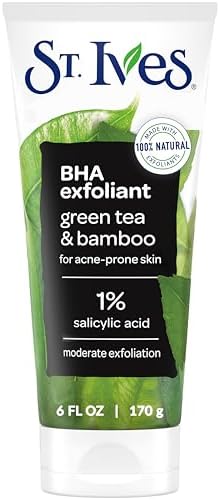 St. Ives Blackhead Clearing Face Scrub, Clears Blackheads & Unclogs Pores, Green Tea & Bamboo, Salicylic Acid Acne Treatment Facial Scrub, Moderate Exfoliator Skin Care with Natural Exfoliants 6 oz