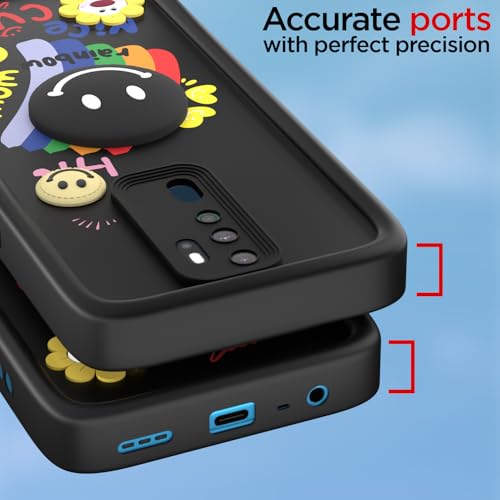 Image of Pikkme Back Cover for Oppo A5 2020 / A9 2020 | Soft Silicone| Cute Rainbow Smile & 3D Cartoon Flower Design | Shockproof Raised Camera Protection Bumper Case (Black)
