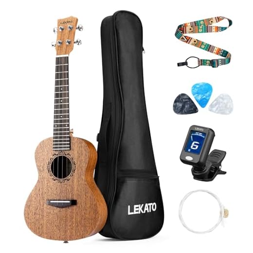 LEKATO Kit de ukelele de 23 pulgadas para adultos, ukelele de concierto de caoba, juego de ukelele hawaiano con funda de transporte, afinador, correa, púas y cuerdas, regalo para principiantes