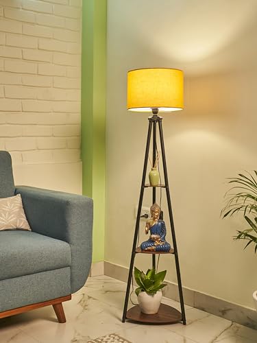 Crosscut Furniture Metal Floor Lamp with 3 Shelves (Fresh Yellow) LED Bulb Included