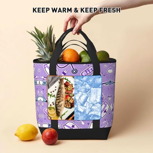 Sac isotherme repas adulte grand format isolant imprimé violet - 6