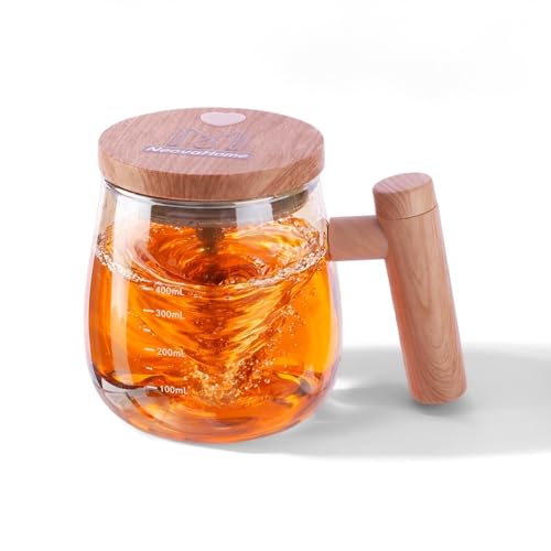 NeovaHome Self Stirring Coffee Mug, 400ml 6000 RPM Electric Mixer Cup, Heat-Protection Glass Coffee...