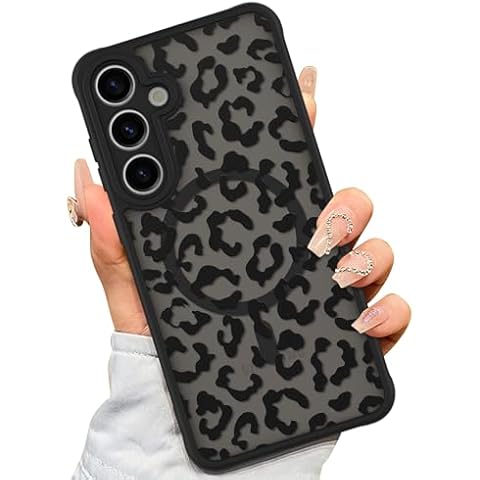 AIGOMARA Case for Samsung Galaxy S24 FE [Compatible with MagSafe] Black Leopard Pattern Design Case for Women Girls Men Soft TPU Bumper Hard PC Back Anti-Fall Shockproof Protective Slim Mganetic Cover Cover