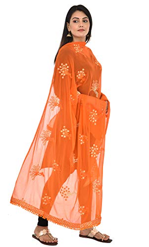 Image of YOUTHQUAKE Heavy Embroidered Work Chiffon Dupatta for Womens & Girls With Fancy Lace