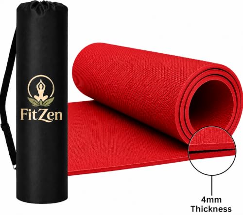 Image of Yoga Mat for Women and Men 4mm with Carry Strap EVA Material Extra Thick Exercise Mat for Workout Yoga Fitness Pilates and Meditation, Anti Tear Anti Slip For Home & Gym Use (Red, 4mm)