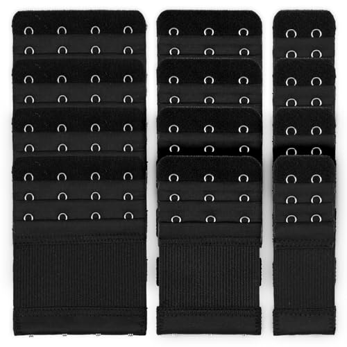 Image of PEASUG 12 PCS Bra Extenders 2 Hook / 3 Hook / 4 Hook Elastic Extension Strap Plus Size, Comfortable Soft Stretchy Bra Extension Strap (black)