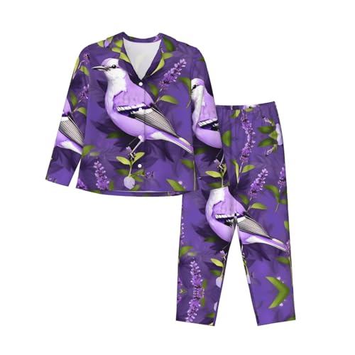 Pyjama à imprimé floral violet lavande pour femme EdWal chemise manches longues et bas long