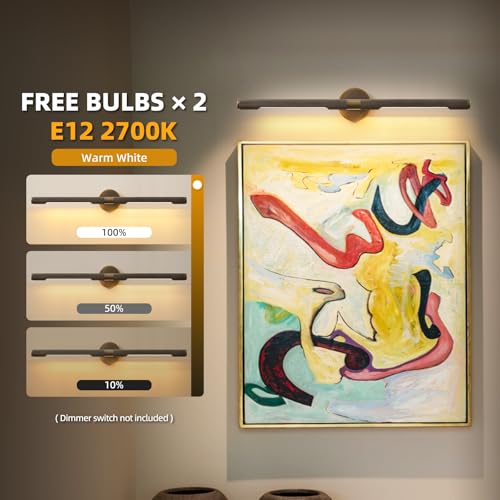 Image of Museum Gallery Bathroom Picture Light - 30 Inch Long Bronze Brass Dimmable Hardwired Wall Sconces with E12 Bulb - Frame Pictures Art Deco Sconce Lights for Painting Photo Artwork Library Vanity Over