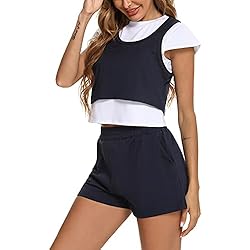NC Conjunto Chándal Mujer 3 Piezas de Ropa Deportiva Tops de Manga Corta y Tanques y Pantalones Cortos Conjunto de Pijama Corto de Verano Para Mujer 5 NC Conjunto Chándal Mujer 3 Piezas de Ropa Deportiva Tops de Manga Corta y Tanques y Pantalones Cortos Conjunto de Pijama Corto de Verano Para Mujer Armada XXL