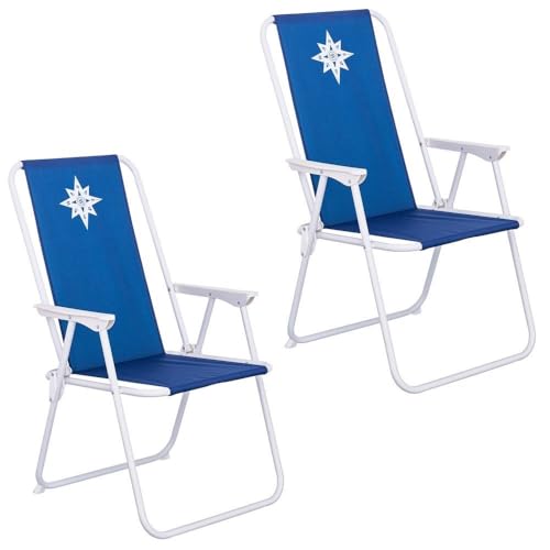 LOLAhome Pack 2 sillas Playa y Camping Plegables con Cierre de Seguridad, Estructura Acero Pintura Epoxi anticorrosión, Tejido loneta Oxford 600 D poliéster Azul Marino, Respaldo Alto Mono-posición