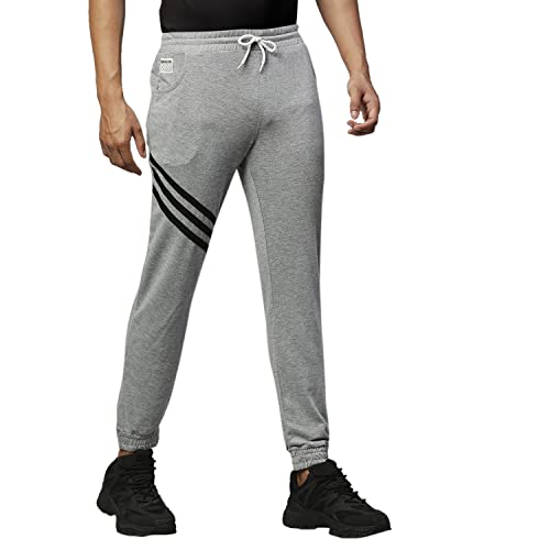 Image of Hubberholme Men's Cotton Blend Slim Fit All Season Wear Track Pants (Slant 3 Stripes Design)
