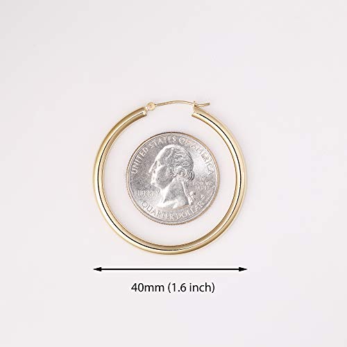 Image of 14k Yellow Gold Classic Shiny Polished Round Hoop Earrings, 3mm tube