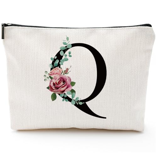 Initial A-Z Personalized Letter Makeup Bag, Monogrammed Bridesmaid Gifts/Presents Cosmetic Bag, Portable Stationery Storage Organizer Pouch, Friendship Love Travel Makeup Bags