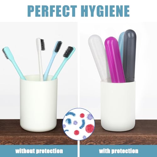 Hooqict 4 Pack Toothbrush Cases Travel Toothbrush Holder Portable Toothbrush Container Case Plastic Toothbrush Carrier Cover Case Toothbrush Protector for Traveling, Bathroom, School, Home, Camping