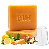 Kojic Acid Soap - 2 Bars Turmeric Soap for Face, Body, Even Skin Tone, BIH Dark Spots Corrector Bar with Vitamin C, Retinol, Shea Butter & Olive Oil, for Moisturize, Brighten, Hyperpigmentation(7.1oz)