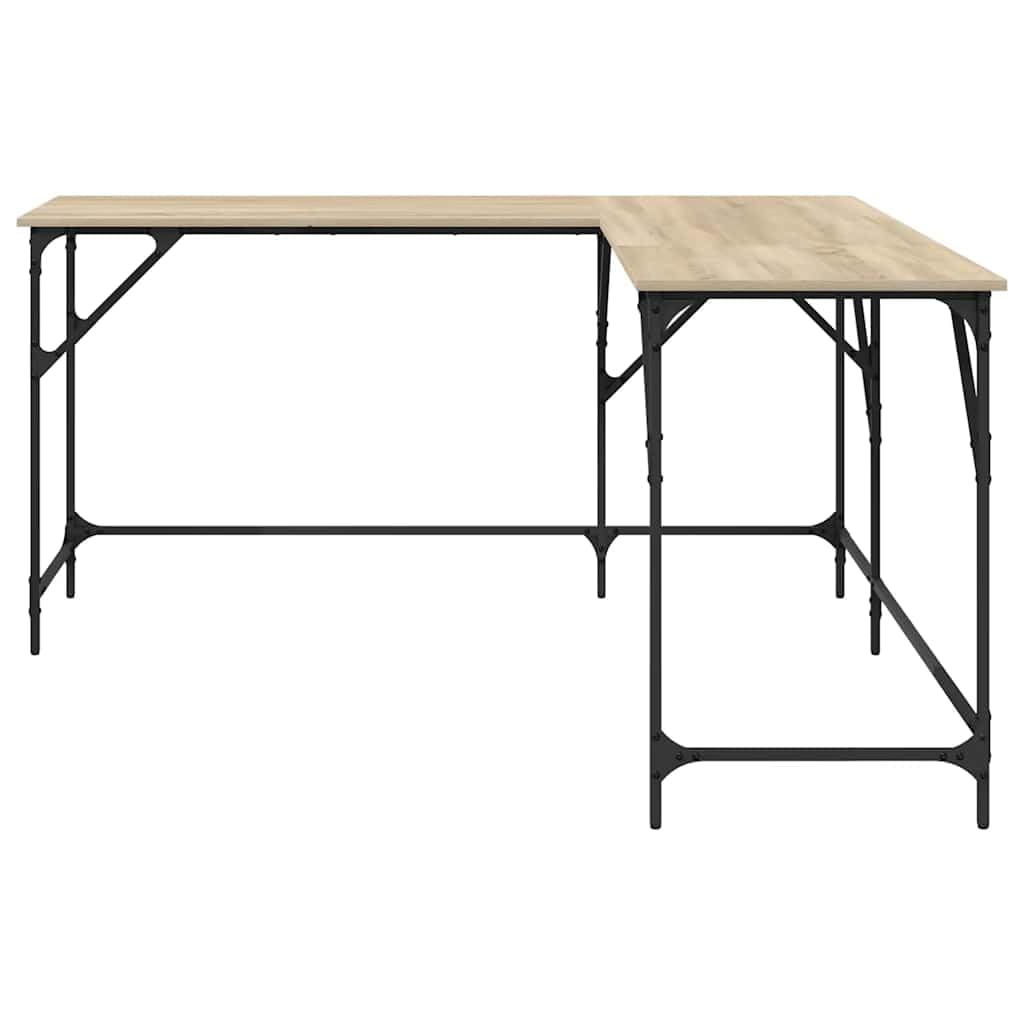 Biurko z dębu Sonoma z materiału drewnopochodnego 149 x 149 x 75 cm w kształcie litery L z metalową ramą, regulowane nogi do biura, biura domowego, gier i gabinetu, stabilne narożne rozwiązanie