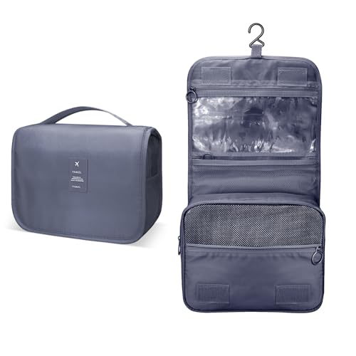 Image of Lcsmaokin Large Capacity Toiletry Bag Travel Bag with Hanging Hook for Men and Women Waterproof Travel Cosmetic Bag Bathroom Storage Bag for Brushes Set, Full-Sized Shampoo, Toiletries, Accessories,