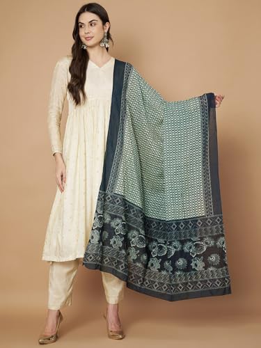 Image of Women's Cotton Blend Floral Print Dupatta with 2.20 Meters | Women's cotton printed dupatta with tassels
