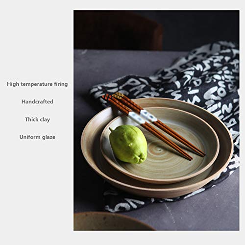 Retro Ceramic Soup Plate, Nostalgic Handmade Threaded Household Earthenware Tableware, Restaurant Western-Style Simple Steak Pasta Plate Salad Plate,B,26.5 4.5Cm #TOP2