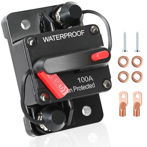 100 Amp Marine Circuit Breaker Switch for Trolling Motor Battery Box, Manual Reset Waterproof 12V- 48V DC 100A for Car Trolling ATV Trailer Vehicles Stereo Audio Electronic Battery Solar System
