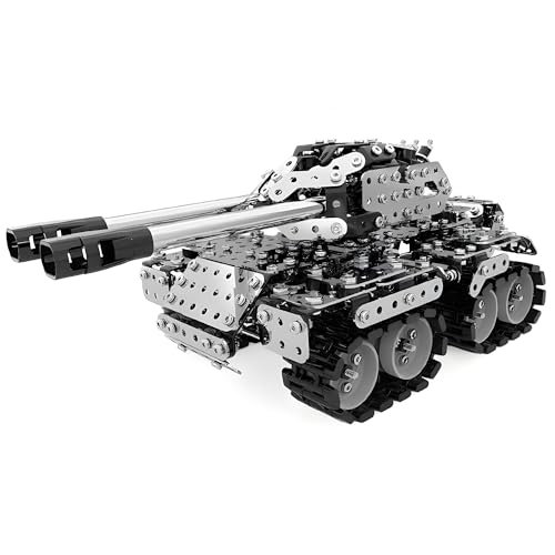 HI-REEKE 3D Metal Puzzle Set, Military Battle Tank Model Toy STEM Building Kit for Boy Adult Gift (Double-Barreled)-969PCS