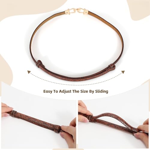 Image of JASGOOD Leather Skinny Belts for Women Plus Size Ladies Thin Waist Belts Adjustable for Jeans Pants Dresses with Gold Buckle