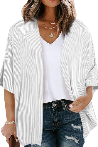 Image of Eytino Women Plus Size Lightweight Cardigan Half Sleeve Ribbed Knit Kimono Cardigans Tops(1X-5X)