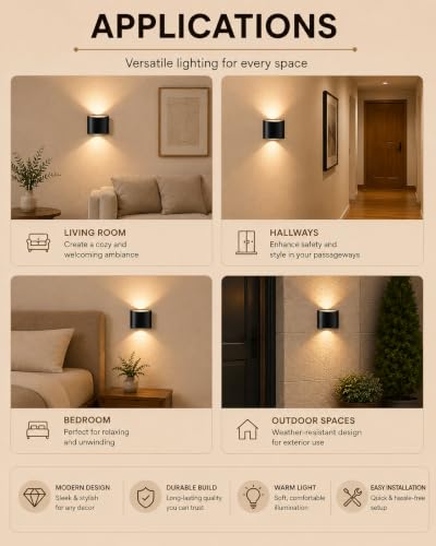Image of 4W LED Up Down Wall Light, IP65 Waterproof Outdoor Lamp, Warm White 3000K, Modern Exterior Wall Sconce for Balcony, Porch, Garden, Gate, Staircase & Home Decor, Black Pack of (1)