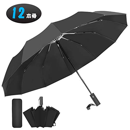 Talent Star 折りたたみ傘 自動開閉 頑丈な12本骨 メンズ 台風対応 梅雨対策 大きい 超撥水 おりたたみ傘 高強度グラスファイバー ビッグサイズ 晴雨兼用 収納ポーチ付き