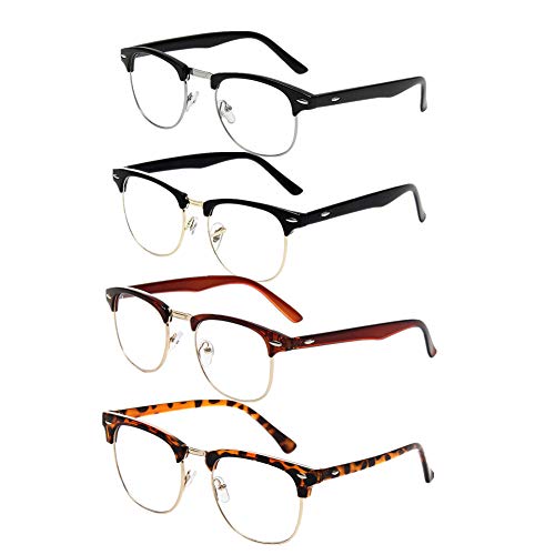 Shiratori New Vintage Fashion Half Frame Semi-Rimless Clear Lens Glasses (4-Pack)