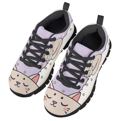 Cartoon Animal Children's Running Shoes Girls Lightweight Athletic Tennis Sneakers Indoor Outdoor Lace Up Sports Shoes for Little Kid Size11-13/ Big Kids Size1-52