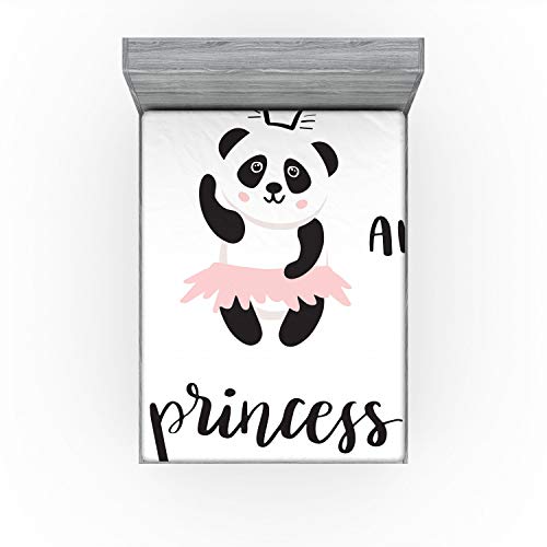 Ambesonne Cartoon Fitted Sheet, Funny Ballerina Panda Bear Dancing in Pink Skirt Baby Girls, Bed Cover with All-Round Elastic Pocket for Comfort, California King, Grey Rose