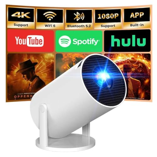 Apps integrate - Mini Proiettore 4K Supporta, Smart Proiettore Portatile 5G WiFi 6 BT 5.4, Mini Projector Full HD 1080P Supporta Auto Orizzontale Trapezoid Correction - Bianco