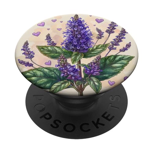 Anise Hyssop Flowers With Hearts Around Boho Style Graphic PopSockets Swappable PopGrip