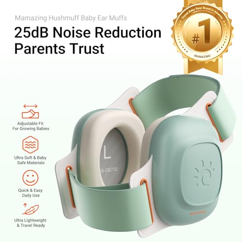 Image of MAMAZING Baby Ear Muffs for 3-48 Months, 25dB Noise Cancelling Headphones | Soft & Adjustable Baby Hearing Protection for Airplane Travel, Party and Fireworks, Newborns to Toddlers, CE & ANSI Certified