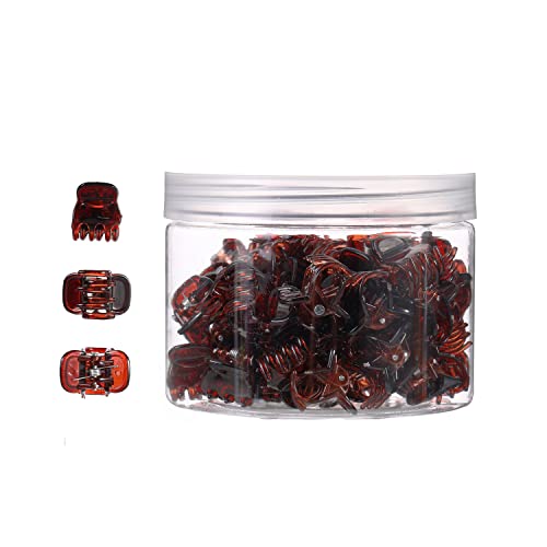 DIYOVNAK Mini hair claws small claw clamp 0.59inch hair claw clips for women 48pcs-pack (BROWN-48PCS)
