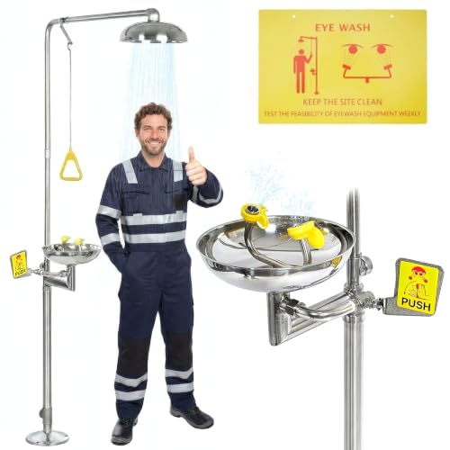 lukar Emergency Shower Eye Wash Station, 90"H Combination Eye Wash Shower