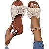 GORGLITTER Women's Bow Knot Flat Sandals Open Toe Slip On Slide Slipper Single Band Flats