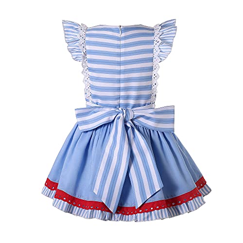 Pettigirl Girl Summer Vintage Blue Stripe Sweet Sleeveless Soft Clothes Kids Daily Casual Simple Dresses with Headpiece2
