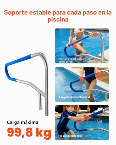 Miniatura 2 de Vevor Barandilla Para Piscina, Capacidad De Carga 100 Kg, Acero Inoxidable 304, Funda Antideslizante Extraíble, Montaje Empotrado O En Suelo, Para Piscinas Y Parques Acuáticos, 1371 X 48 X 813 Mm