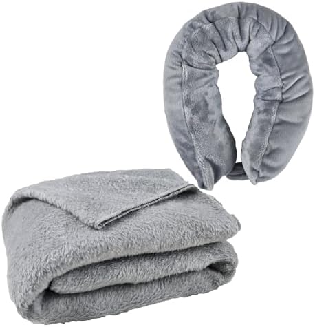Travel Pillow and Blanket Set Neck Pillows Travel Essentials with...
