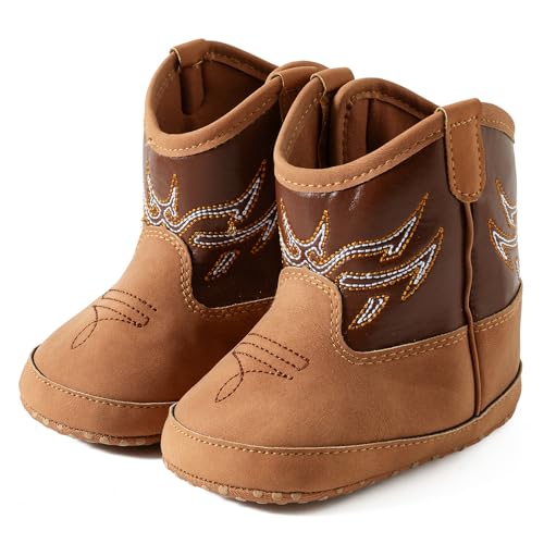 Image of Jastore Baby Boys Girls Cowboy Boots Infant Western Booties Toddler Soft Sole Non-Slip First Walker Crib Shoes