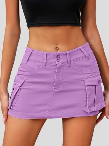 Image of ELLEVEN Low Rise Denim Mini Skirt for Women High Stretch Jean Skirts