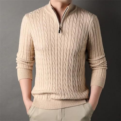 Men Winter Thick Mock Neck Pullovers Quarter-Zip Cable Knitted Warm Sweater Daily Business Sweaters 6