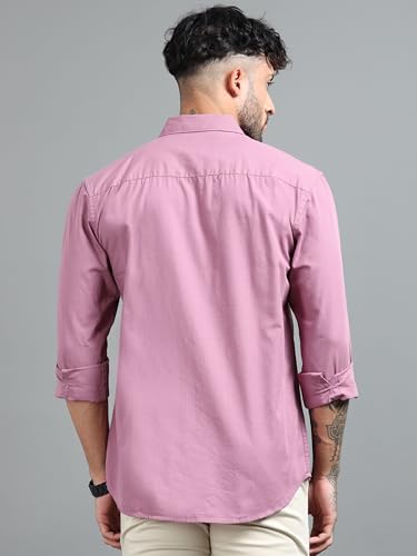 Image of Men Slim Fit Solid Spread Collar Casual Shirt